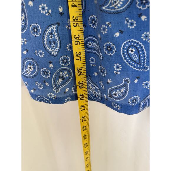 Vintage 70s Blue Paisley House Dress Embroidered Pockets Cowgirl Mini - Picture 9 of 9